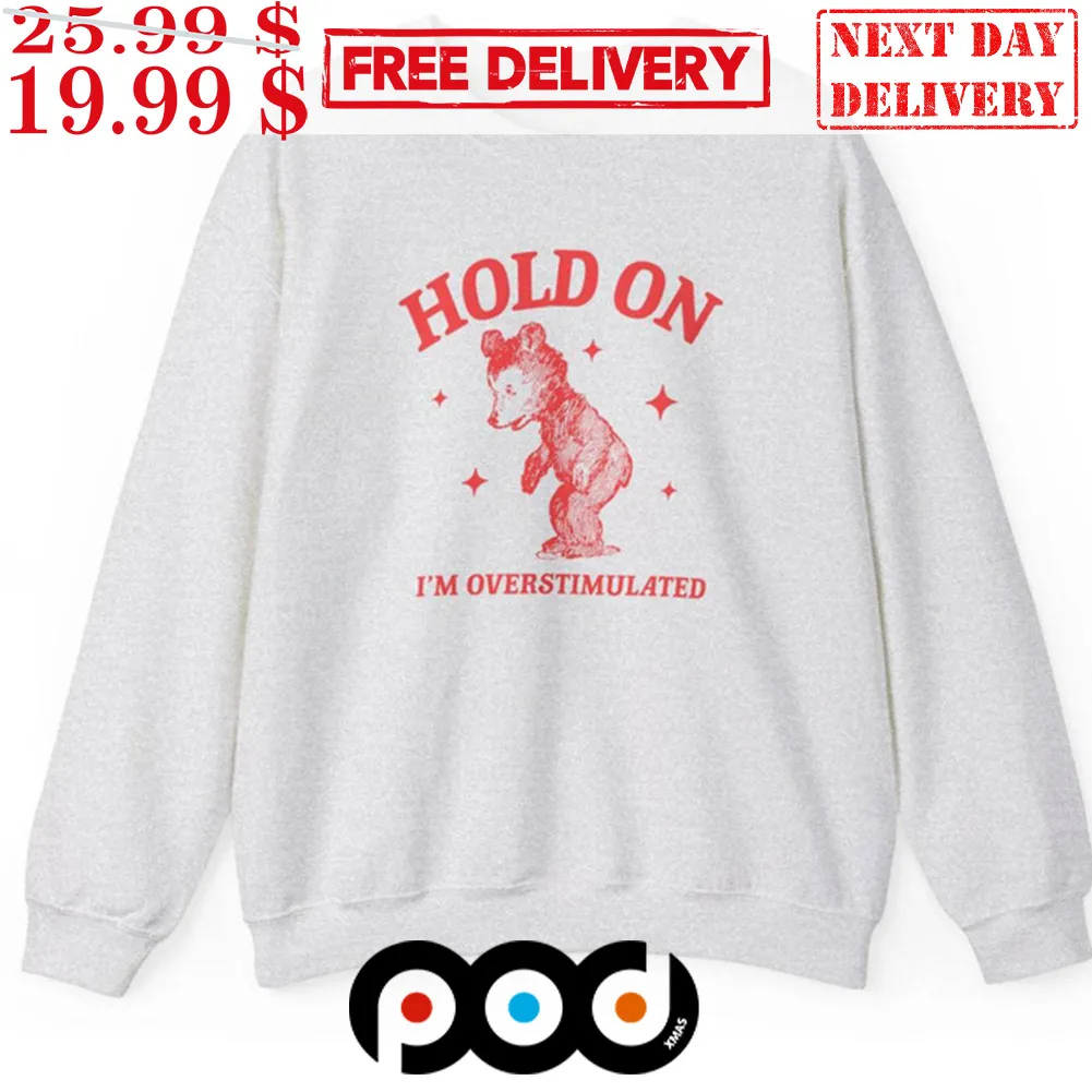New Rare Hold On I’m Overstimulated Cute Meme Shirt