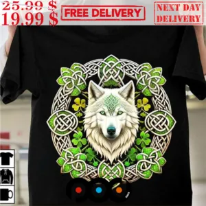 Wolf St Patricks Day Animal Leprechaun Hat Shamroc Shirt