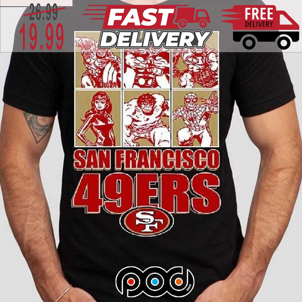 Disney Marvel Avengers LineUp San Francisco 49ers Super Bowl NFL Shirt