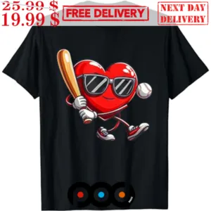 Heart Baseball Shirt Funny Valentines Day Boys Girls Kids Shirt