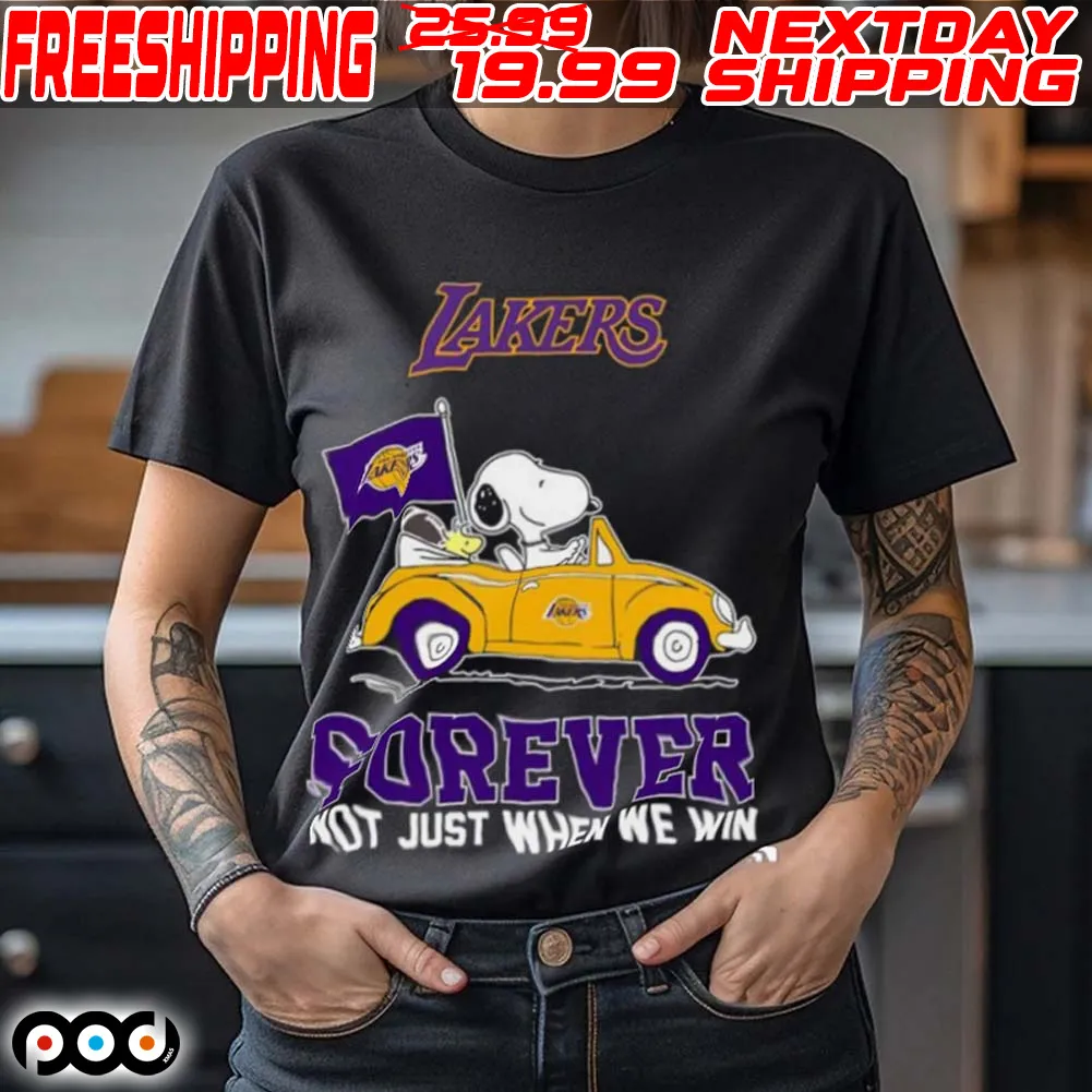 Snoopy And Woodstock Driving Car Los Angeles Lakers Forever Not Just When We Win Shirt