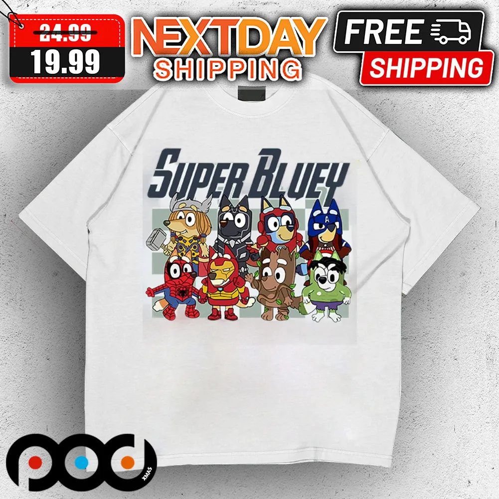 Super Bluey Spider Man Hulk Iron Man Shirt