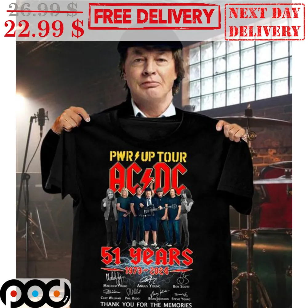 PWR Up Tour AC DC 51 Years 1973-2024 Signature Thank You For The Memories Shirt