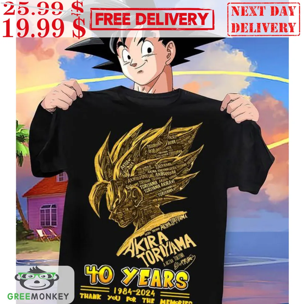 Songoku Akira Toriyama 40 Years 1984-2024 Thank You For The Memories Signature Shirt