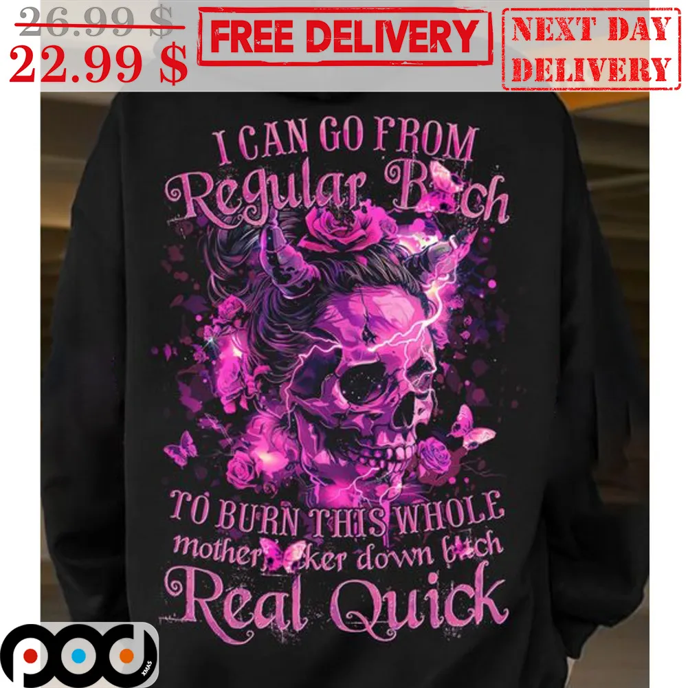 Skull I Can Go From Regular Bitch To Burn This Whole Motherfucker Down Bitch Real Quick Shirt