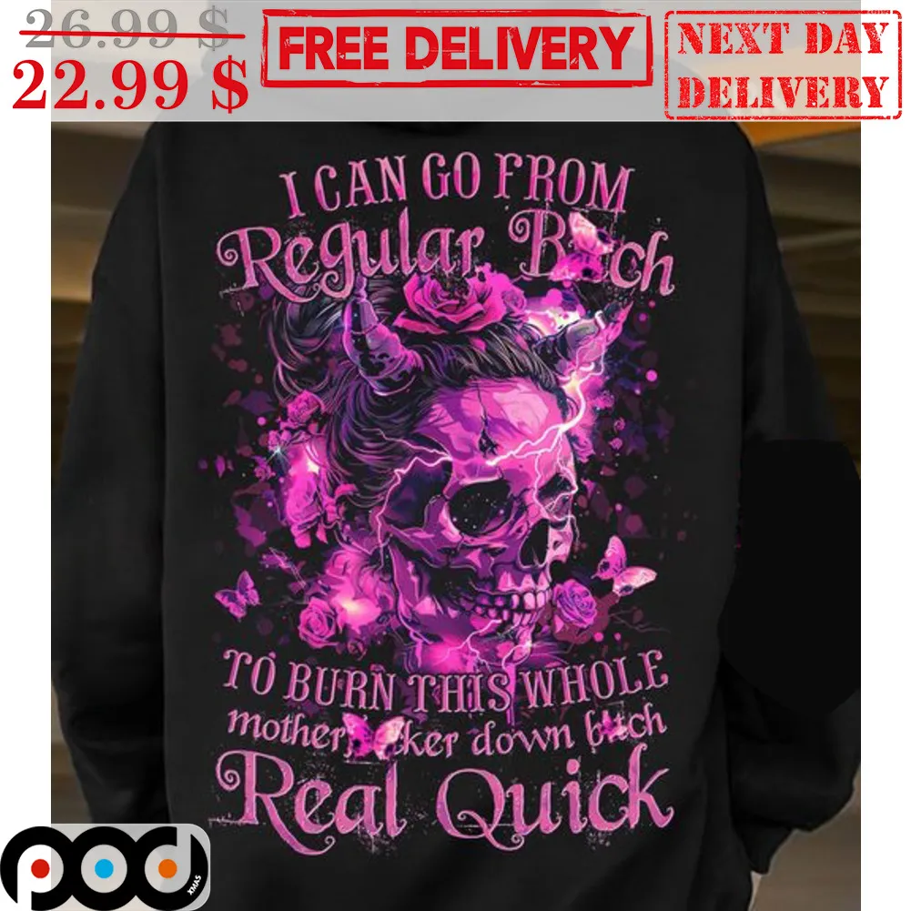 Skull I Can Go From Regular Bitch To Burn This Whole Motherfucker Down Bitch Real Quick Shirt