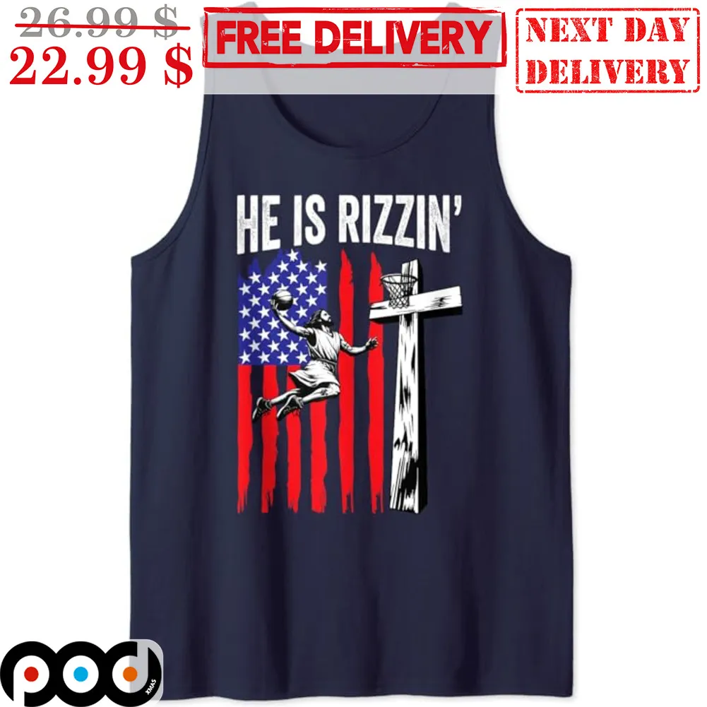 Jesus Basketball He Is Rizzin' US Flag Shirt