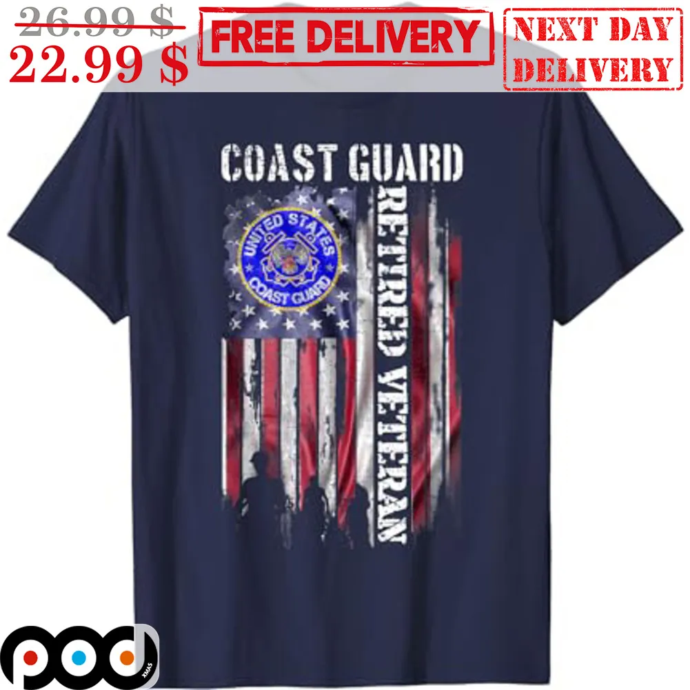 Coast Guard Retired Veteran US Flag Vintage Shirt