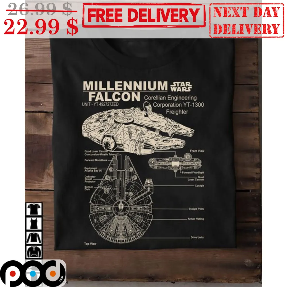 Star Wars Millennium Falcon Corellian Engineering Corporation YT 1300 Ferigher Shirt