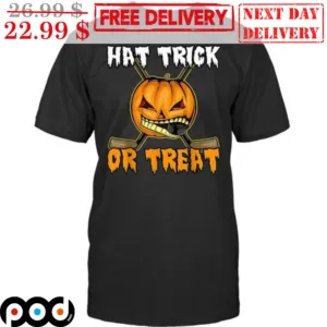 Pumpkin Hat Trick Or Treat Halloween Hockey Shirt