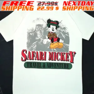 Rare VTG MICKEY MOUSE by Jerry Leigh Safari Travel And Adventure Shirt