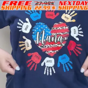 Custom Kids Name Grandma and Grandkids Heart and Hands Shirt