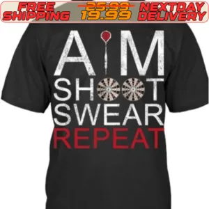 Aim Shoot Swear Repeat Darts Retro Vintage Shirt