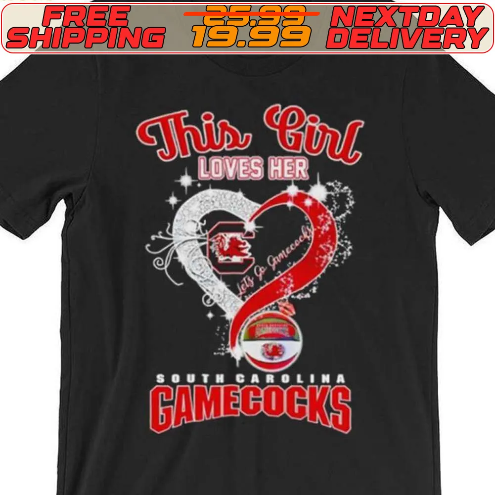 Rhinestone Heart This Girl Loves Her South Carolina Gamecocks Shirt