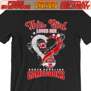 Rhinestone Heart This Girl Loves Her South Carolina Gamecocks Shirt