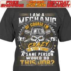 Skull I Am A Mechanic of Course I’m Crazy Do You Think A Sane Person Would Do This Job Shirt