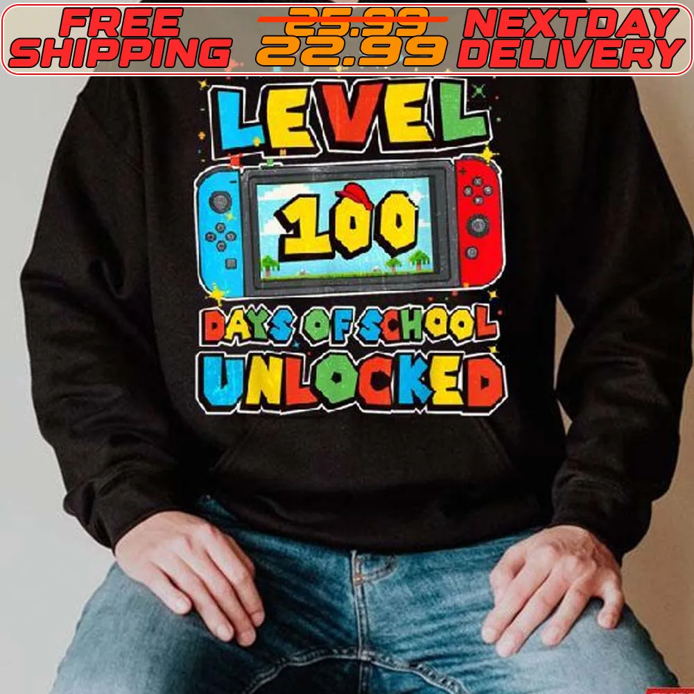 Level 100 Days Of School Unlocked Boys Gamer Video Games Shirt