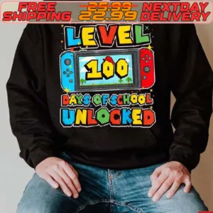 Level 100 Days Of School Unlocked Boys Gamer Video Games Shirt