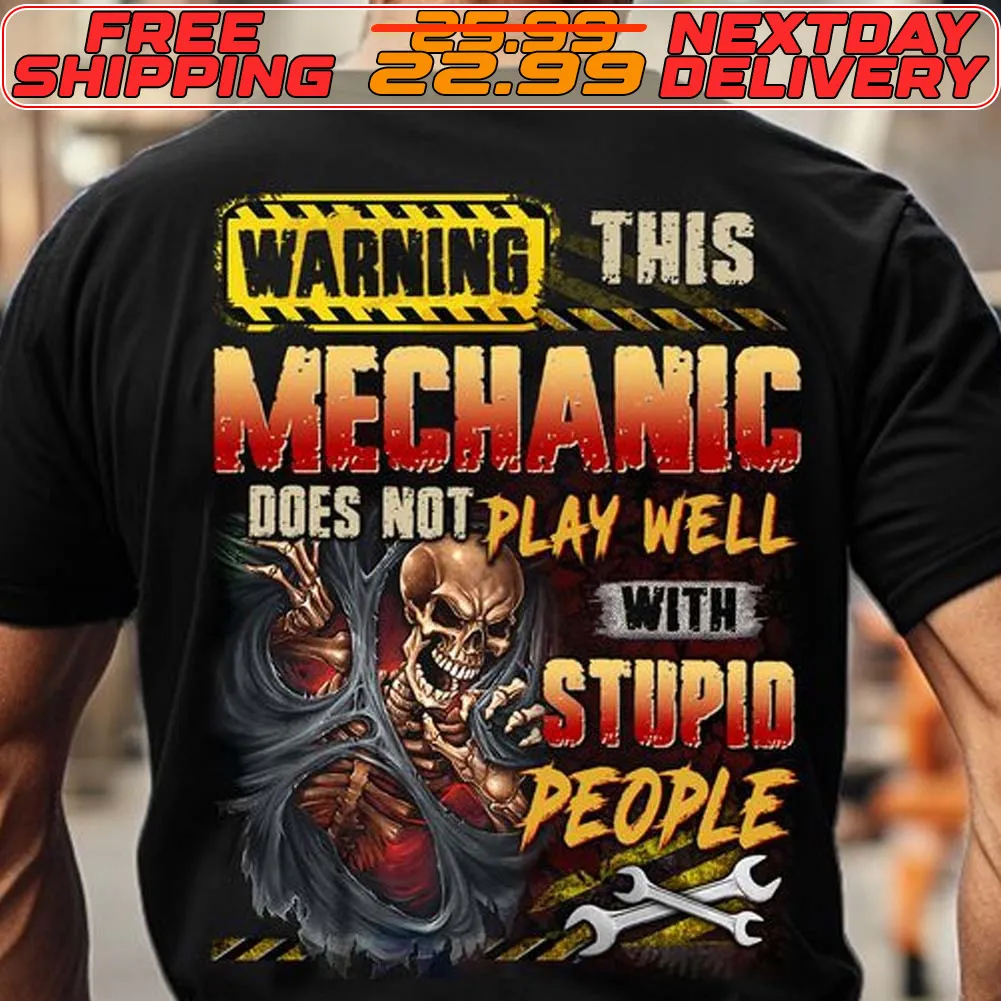 Skull Warning This Mechanic Does Not Play Well With Studio People Shirt
