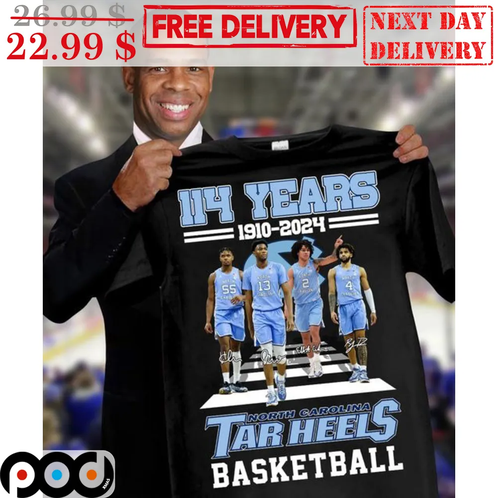 114 Years 1910 2024 North Carolina Tar Heels Basketball Shirt