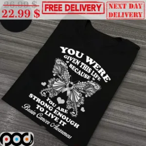 Butterfly You Were Given This Life Because You Are Strong Enough To Live It Brain Cancer Awareness Shirt