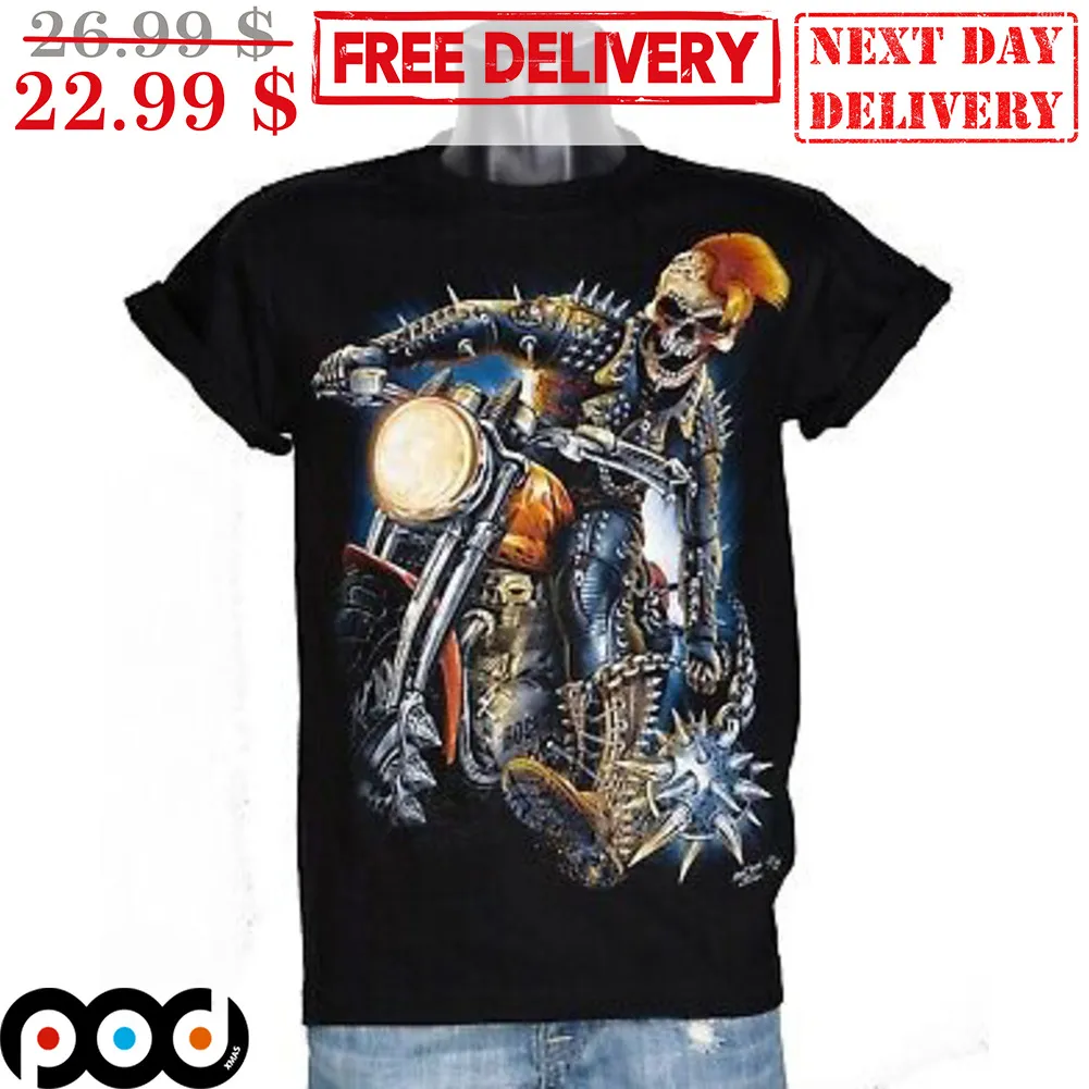 Metal Skeleton Biker Punk Gun Shirt