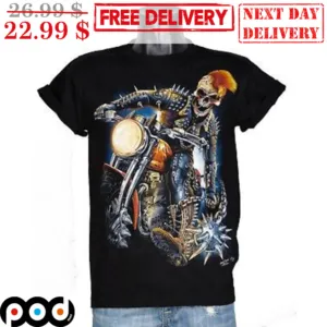 Metal Skeleton Biker Punk Gun Shirt