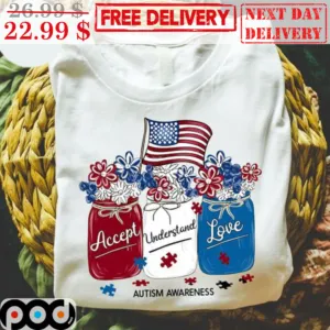 Accept Understand Love Autism Awareness American Flag Shirt