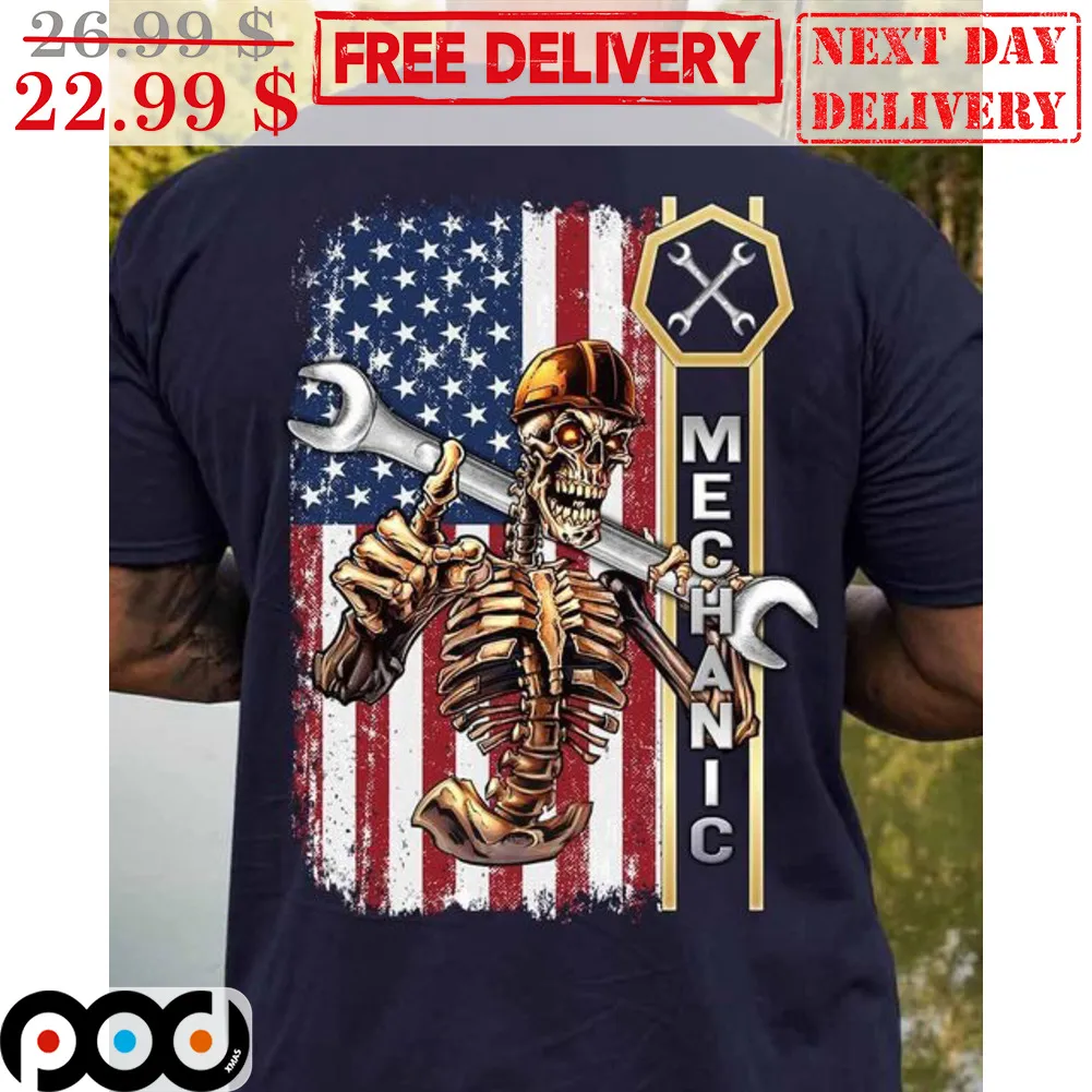 Skeleton Mechanic American Flag Shirt
