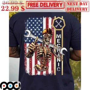 Skeleton Mechanic American Flag Shirt