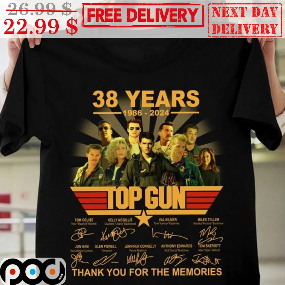 38 Years 1986 20224 Top Gun Signature Thank You For The Memories Vintage Shirt
