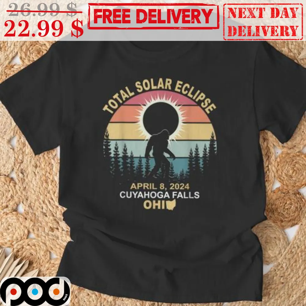 Bigfoot Total Solar Eclipse April 8 2024 Cuyahoga Falls Ohio Retro Vintage Shirt
