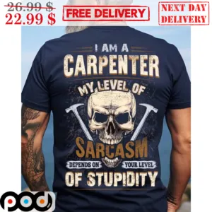 Skull I Am A Carpenter My Level Of Sarcasm Depends On Your Level Of Stupidity Vintage Shirt