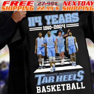 114 Years 1910-2024 North Carolina Tar Heels Men’s Basketball Signatures Shirt