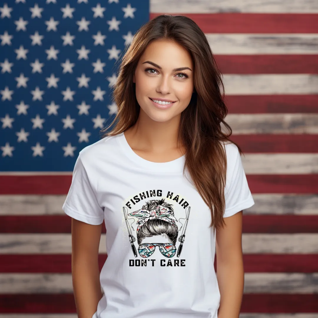 Messy Bun Hair Girl Fishing Hair Do Not Care Vintage Shirt