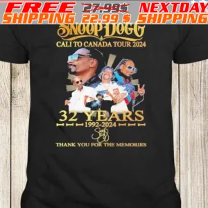 Snoop Dogg Cali To Canada Tour 2024 32 Years 1992-2024 Thank You For The Memories Shirt
