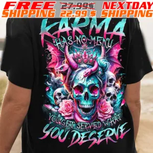 Skull Horn Skull Karma Has No Menu Young Fur Served Ware You Deserve Shirt