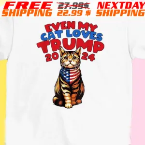Even My Cat Loves Trump 2024 American Flag Flag Shirt