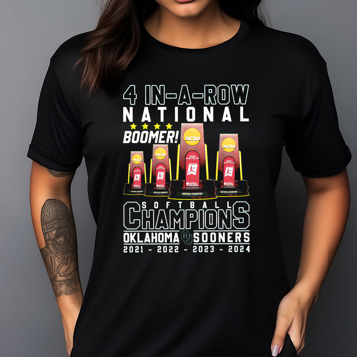 4 In-A-Row Natonal Boomer Softball Champions Oklahoma Sooners Shirt
