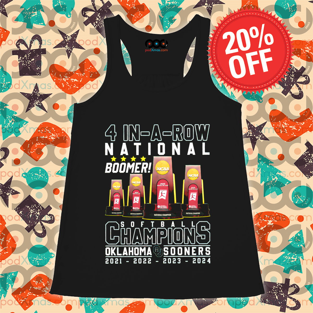 4 In-A-Row Natonal Boomer Softball Champions Oklahoma Sooners Shirt