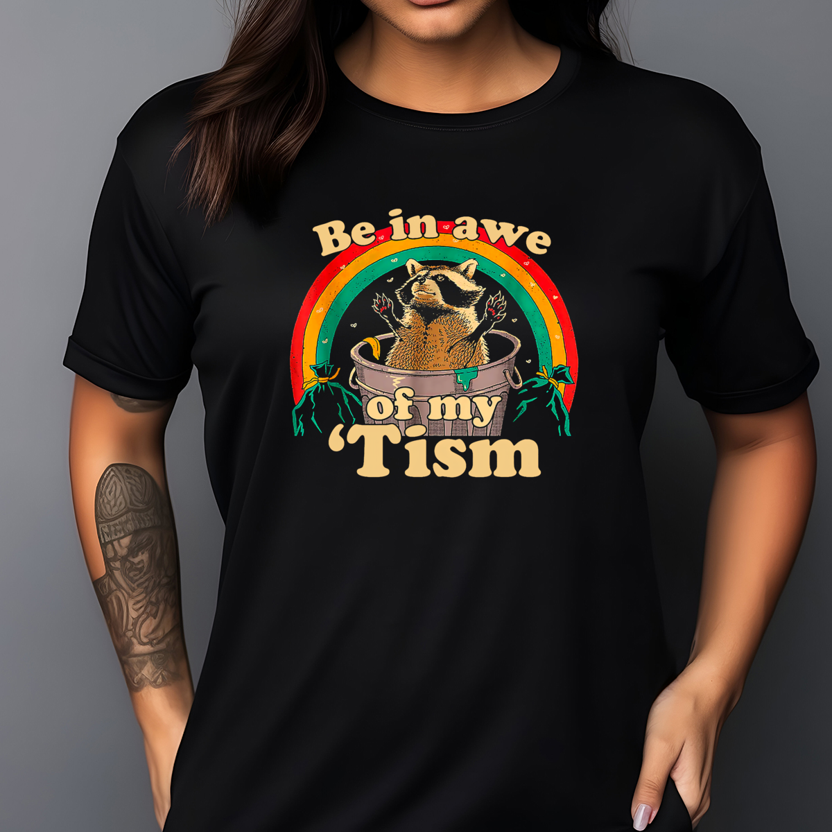 Racoon Rainbow Be In Awe Of My Tism 2024 Shirt Racoon Rainbow Be In Awe Of My Tism 2024 Shirt