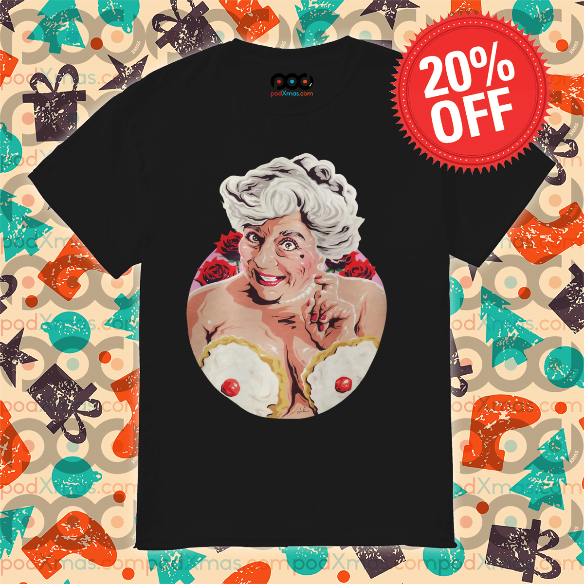 Granny Cream Pie Roses Nude Shirt