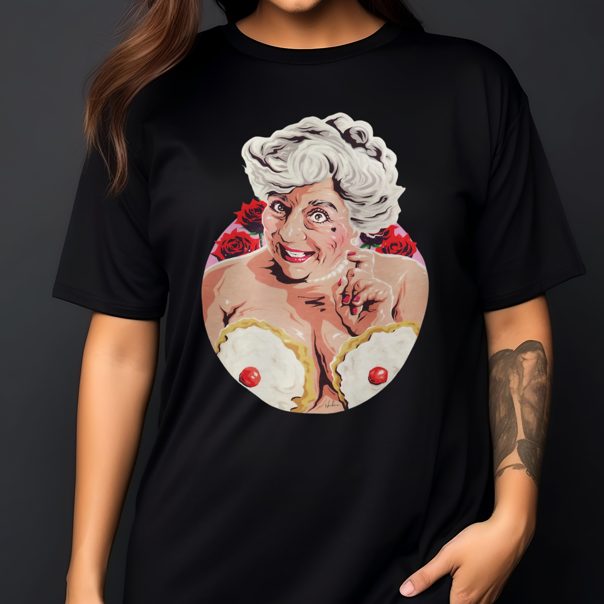 Custom Xmas Gift - Granny Cream Pie Roses Nude Shirt