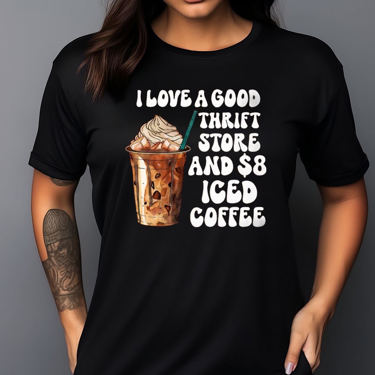 I Love A Good Thrift Store And 8 Dollars Iced Coffee 2024 Shirt