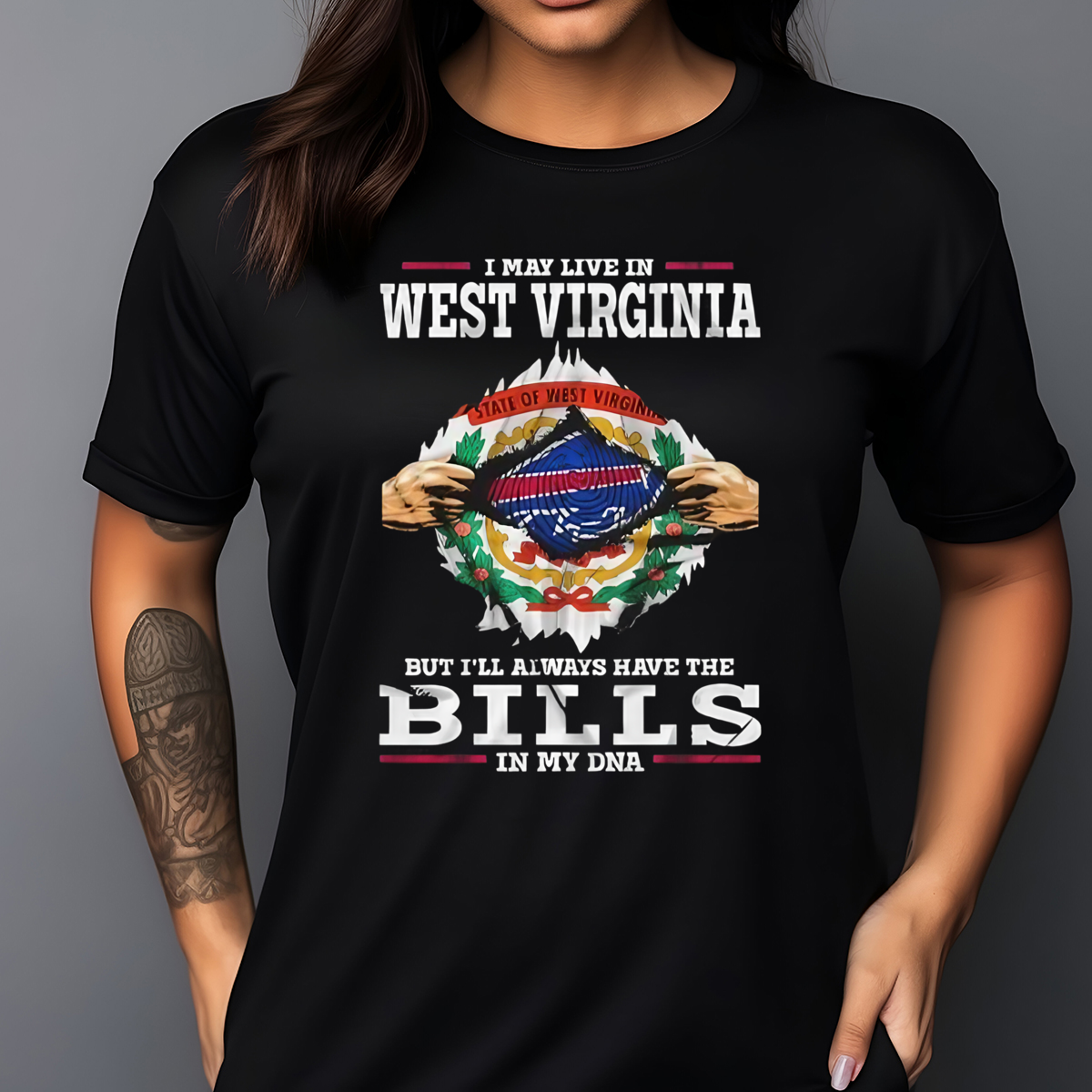 I May Live In West Virginia But I'll Always Have The Bills In My DNA 2024 Shirt
