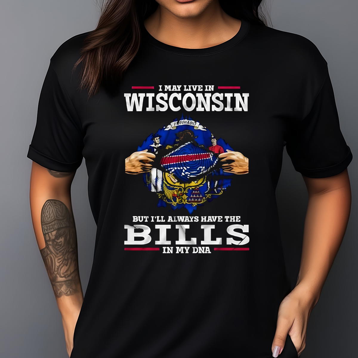 I May Live In Wisconsin But I'll Always Have The Bills In My DNA Shirt