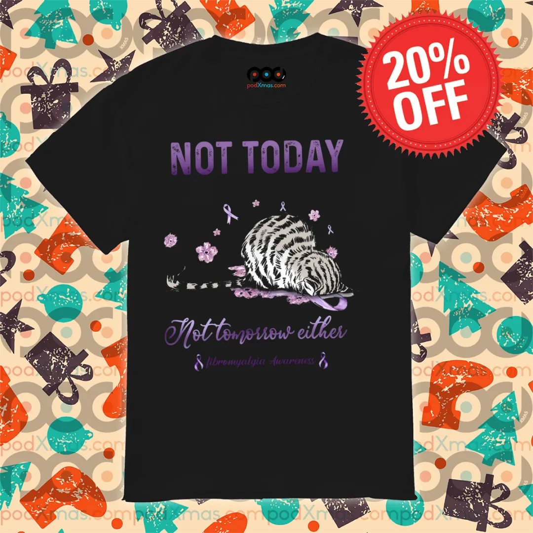 Cat Sleep Not Today Not Tomorrow Either Fibromyalgia Awareness Shirt