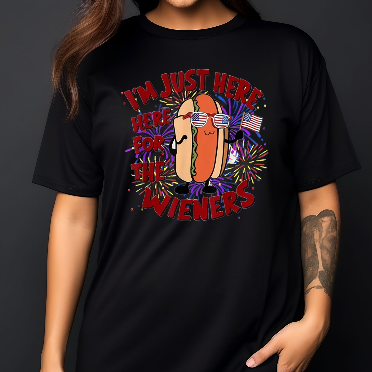 Hotdog 4th of July I'm Just Here For The Wieners 2024 Shirt