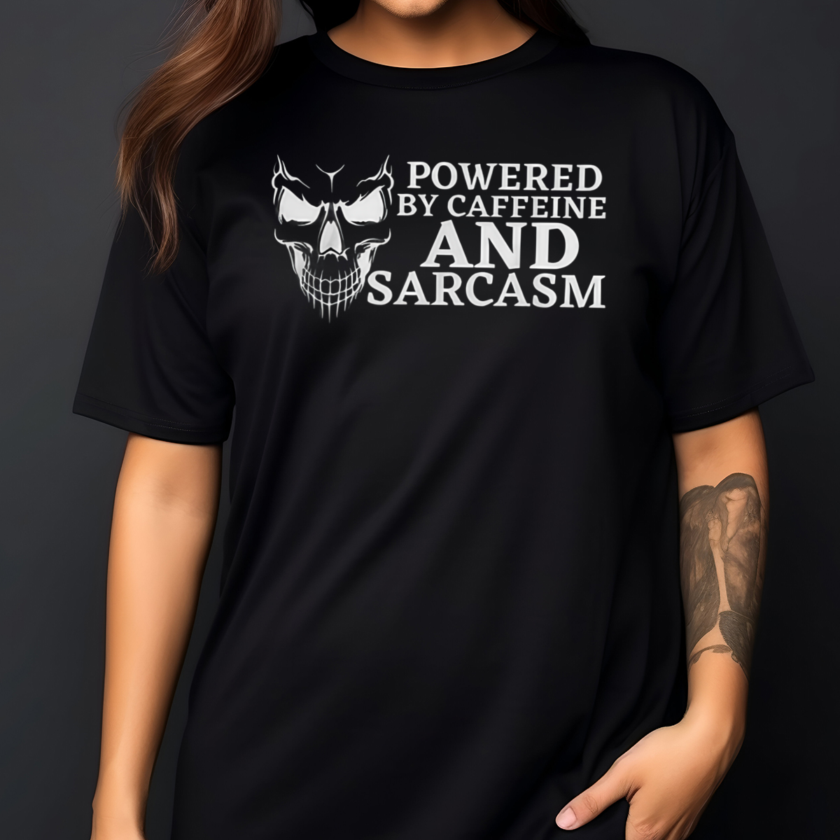 Skull Powered By Caffeine And Sarcasm Shirt