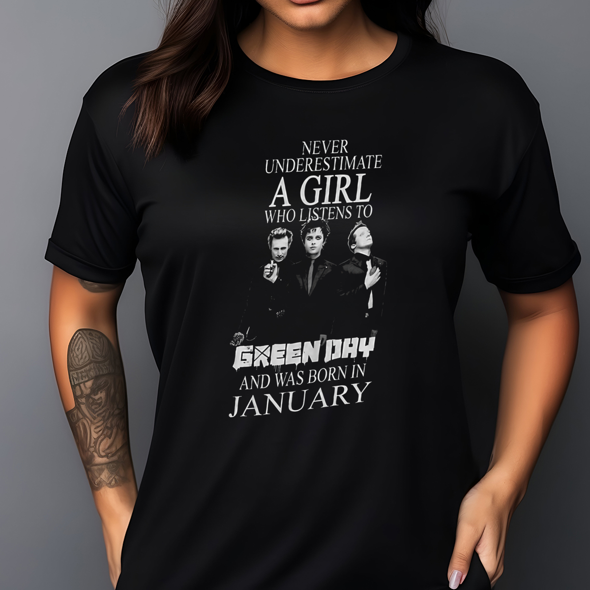 Never Underestimate A Girl Who Listens To Green Day And Was Born In January Shirt